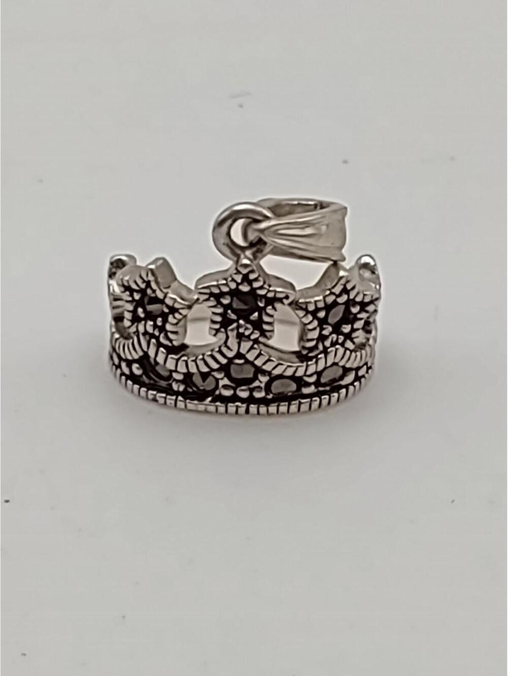 925 Sterling Crown Pendant Marcasite Style Queen Gift